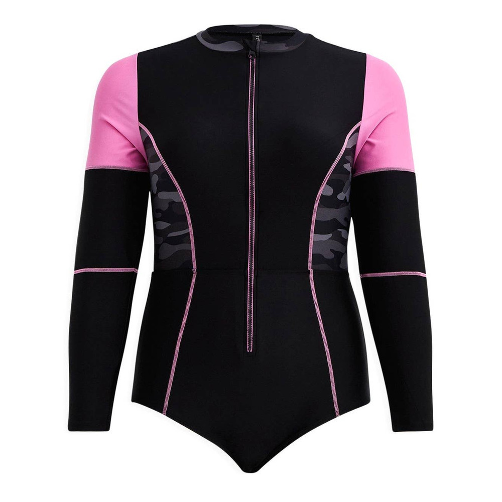 Torrid 3 (3X 22/24) Long Sleeve Active One Piece Rash Guard Zip Front Swimsuit - Picture 3 of 3